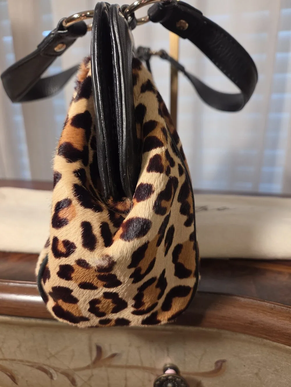 Vintage Calf- Hair Cole Haan Leopard-Print Satchel in Brown and Black